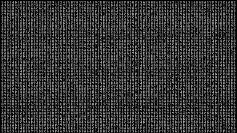 The symbol of Ethereum in hexadecimal code shows on a black background. 