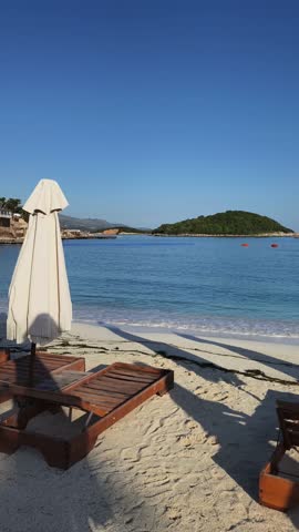 Empty Ksamil Beach - Butrint National Park, Sarande, Southern Albania, Europe
