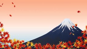 Mt. Fuji in autumn, autumn leaves, background loop video, illustration animation