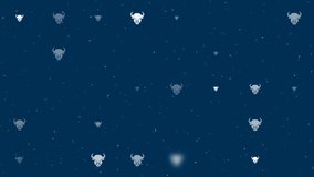 Template animation of evenly spaced buffalo heads of different sizes and opacity. Animation of transparency and size. Seamless looped 4k animation on dark blue background with stars
