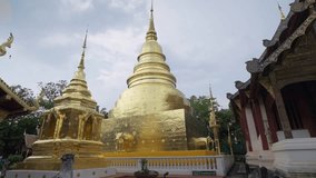 Wat Phra Sing Chiang Mai Temple in Thailand slow push in steady cam gimbal 
