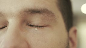 Sad man crying with tears in eye. Teardrop on face. Drama, depression concept - Powered by Shutterstock - Get 15% off with code: PIKWIZARD15