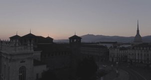 Aerial footage drone sunset view of Mole in Turin italy Torino // no video editing