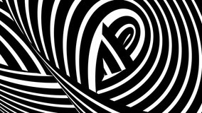 Black and white twisted curved lines. 3d render illustration. Abstract hypnotic animated background.Seamless loop video.Striped wallpaper.