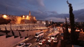 Illuminated Jerusalem Old City Wall at Night, Israel