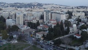 Dusk to Night Time Lapse - Aerial View, Jerusalem, Israel