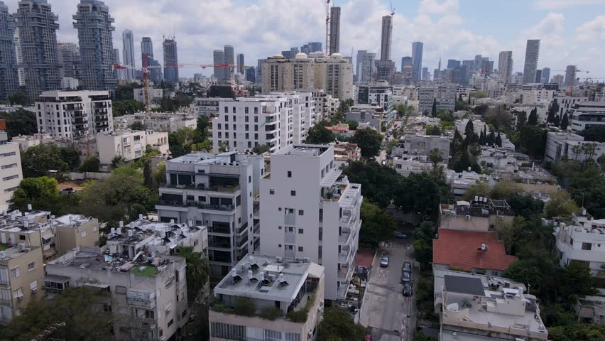 High view landscape of the downtown with buildings in Tel Aviv