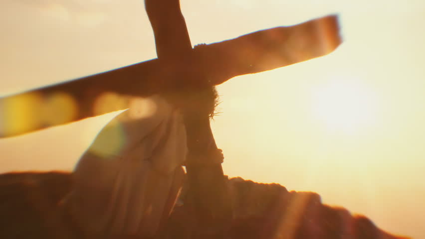 Representation of Christ carrying the cross road to Calvary hill. Flashback style. | Shutterstock HD Video #34950571
