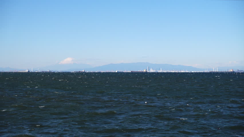 Mt. Fuji and Yokohama Skyline over the Sea
