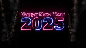 2025 Fireworks Happy New year Text, Glowing text for Banner, Holiday Greetings, 3d Renderer. 4K - Powered by Shutterstock - Get 15% off with code: PIKWIZARD15