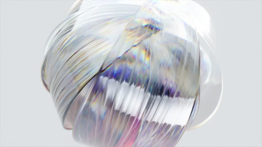 Highly detailed 3D digital artwork of a white flower with iridescent petals and a vibrant purple and orange core, set against a light background. 3D Illustration