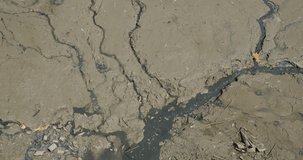 small stream of water at the bottom of a dry lake