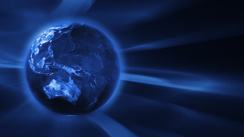 Blue FX Background with rotating Earth globe,seamless loop