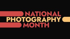 National Photography Month colorful motion graphics seamlessly loopable text animation on a black background great for celebrating national photography month in may - Powered by Shutterstock - Get 15% off with code: PIKWIZARD15
