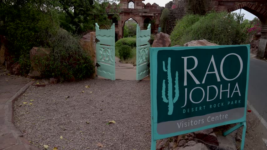 artistic entrance gate of hiking trails at evening from different angle video is taken at rao jodha park mehrangarh fort jodhpur rajasthan india.