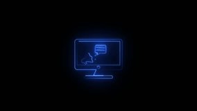 neon linemegaphone icon design with computer monitor ,Video Animation
