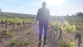 Farmer woman with boots walks through vineyard slow motion concept work sustainable agriculture vineyard sunset only women - Powered by Shutterstock - Get 15% off with code: PIKWIZARD15