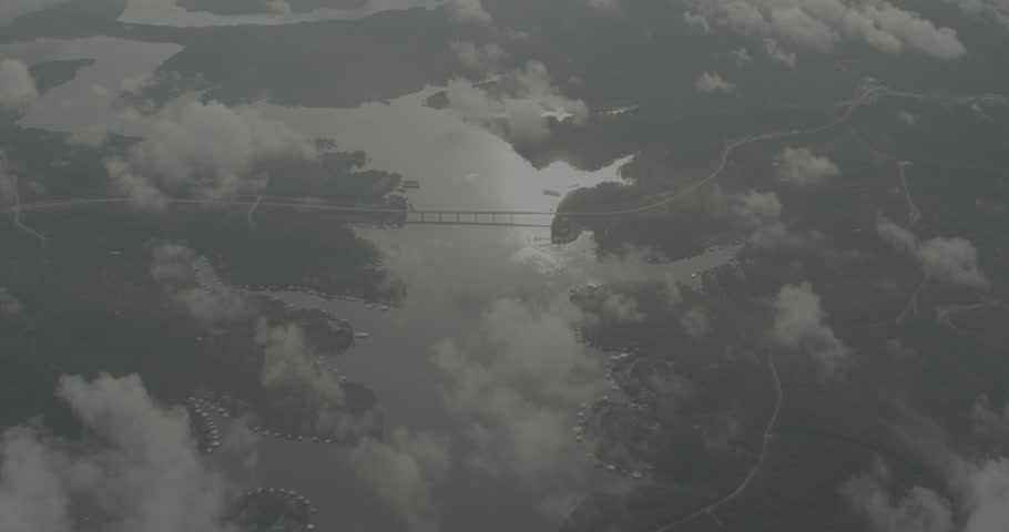 Aerial footage over Lake of the Ozarks; Day
