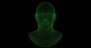 Human head mesh rotating, futuristic cyber, digital technology, smart machine concept, artificial intelligence, 3d render illustration, neon green model of human - Powered by Shutterstock - Get 15% off with code: PIKWIZARD15