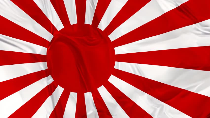 Waving flag of Japan naval ensign, red rising sun. 3d background.