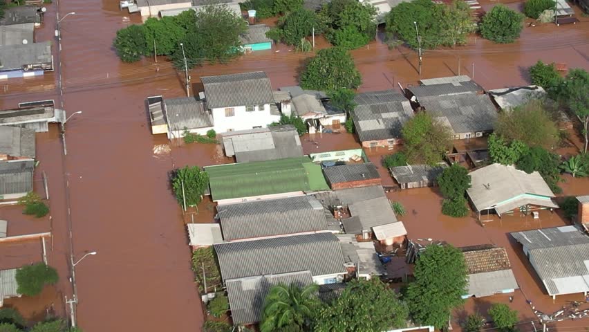 City of Novo Hamburgo near Porto Alegre covered in water due to river flooding in the disaster of April and May 2024. floods and landslides throughout RS Royalty-Free Stock Footage #3495900785