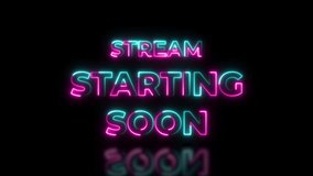 Stream starting soon neon text animation suitable for video live streaming on transparent background. Vice City neon text effect Seamless looping video.