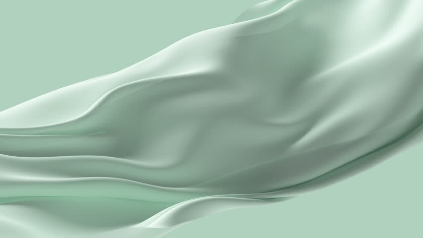 Abstract tenderness green blue turquoise silk background luxury wave cloth satin pastel color fabric. Liquid wave splash, wavy fluid texture. Fluttering material. 3D animation motion design wallpaper