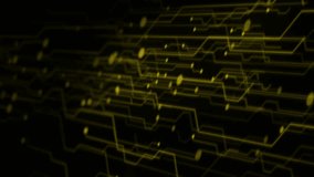 Black yellow minimal abstract futuristic tech background with circuit lines. Seamless looping motion design. Video animation Ultra HD 4K 3840x2160
