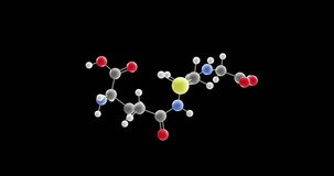 Glutathione molecule, rotating 3D model of tripeptide, looped video on a black background