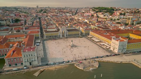 Lisbon Portugal Aerial timelapse Commerce square Sunny day Summmer 4K