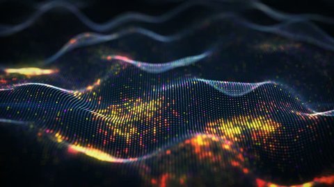 Abstract glowing virtual neural network. Futuristic coding or Artificial Intelligence concept. Seamless loop 3D animation rendered with DOF 4k (4096x2304)