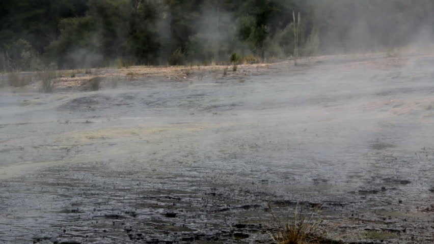 Geothermal Terrace and steam rising
