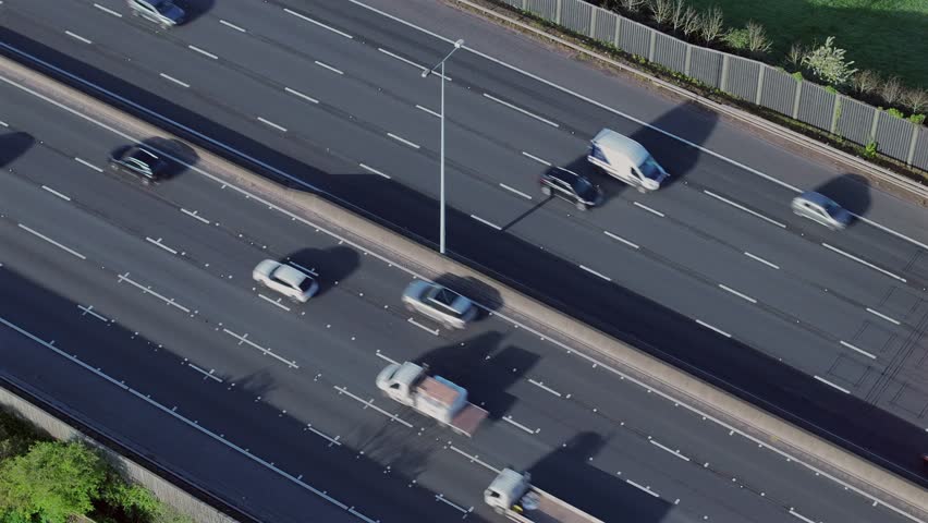 M25 Motorway Traffic Flow Aerial View Royalty-Free Stock Footage #3496594647