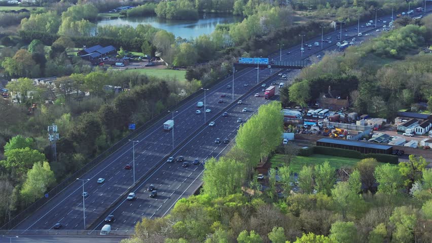 M25 Motorway The London Orbital Aerial View Royalty-Free Stock Footage #3496594751
