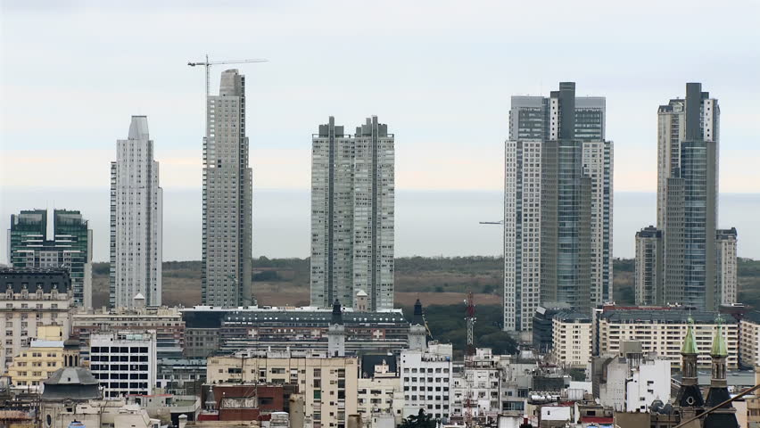 View of Skyscrapers of Puerto Madero, Buenos Aires, Argentina. 4K Resolution.