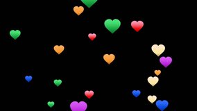 Many pink paper hearts floating up on black screen background, 4K video animation, valentines day and love romantic heart falling mix all hearts 