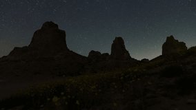 Timelapse of Milky Way galaxy rising over wildflower super bloom covering Trona Pinnacles in Mojave Desert in California, USA - Powered by Shutterstock - Get 15% off with code: PIKWIZARD15