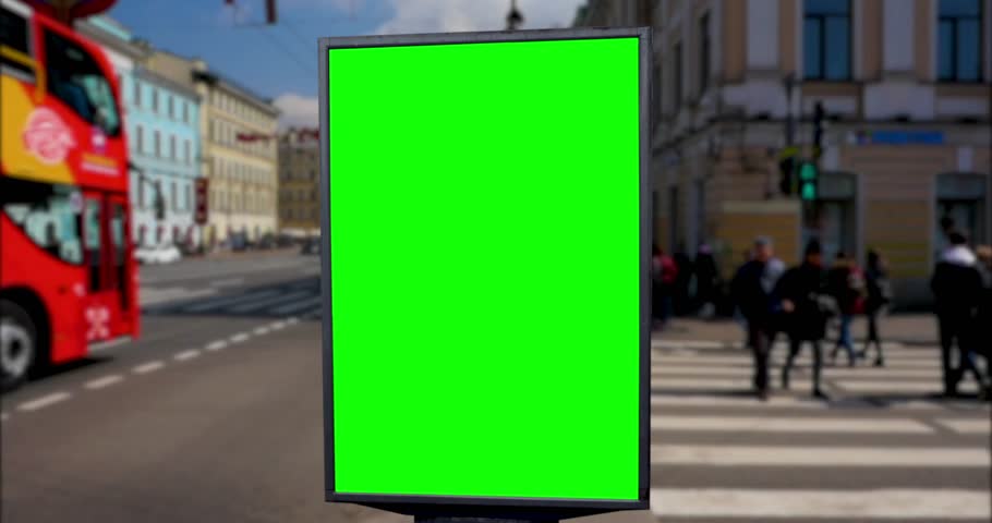 commercial hd media chroma Billboard with a Green Screen in street city chromakey banner background advertising ads space product
