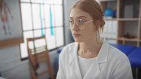 A smiling caucasian female physiotherapist with glasses in a clinic. - Powered by Shutterstock - Get 15% off with code: PIKWIZARD15