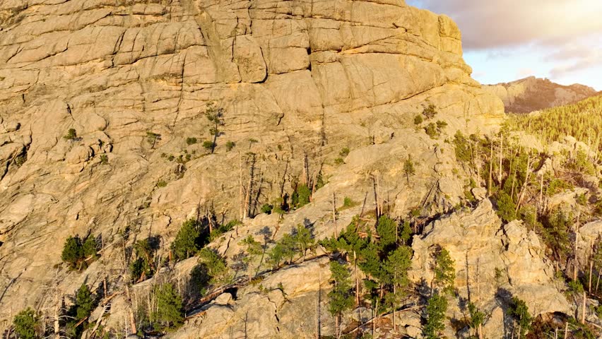 Aerial of the amazing landscape of the Black Hills in South Dakota at sunset.