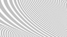 Black and white twisted curved lines. 3d render illustration. Abstract hypnotic animated background.Seamless loop video.Striped wallpaper.