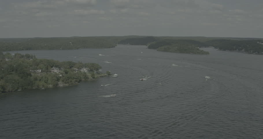 Aerial footage over Lake of the Ozarks; Day