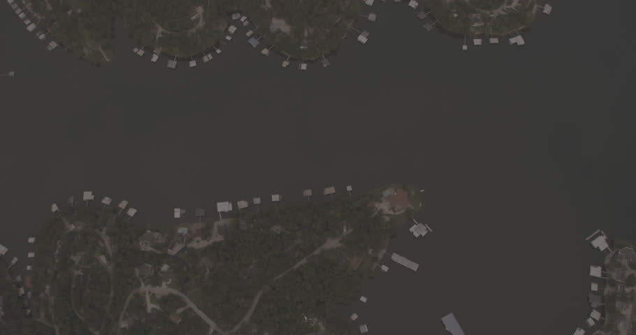 Aerial footage over Lake of the Ozarks; Morning