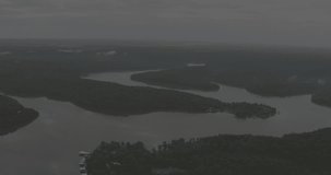 Aerial footage over Lake of the Ozarks; Morning