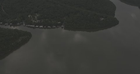 Aerial footage over Lake of the Ozarks; Morning Stock Video