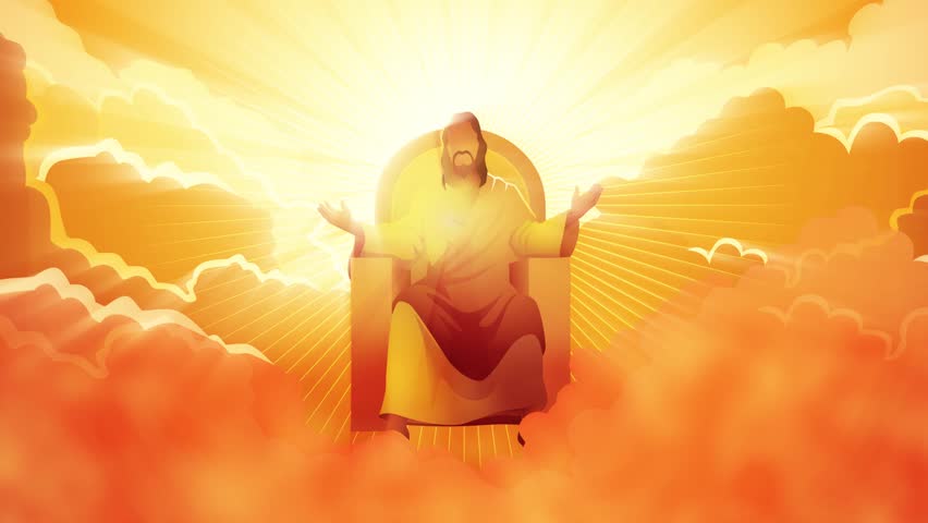 Divine majesty with a motion graphic series depicting Jesus seated on the heavenly throne amidst a cloudscape