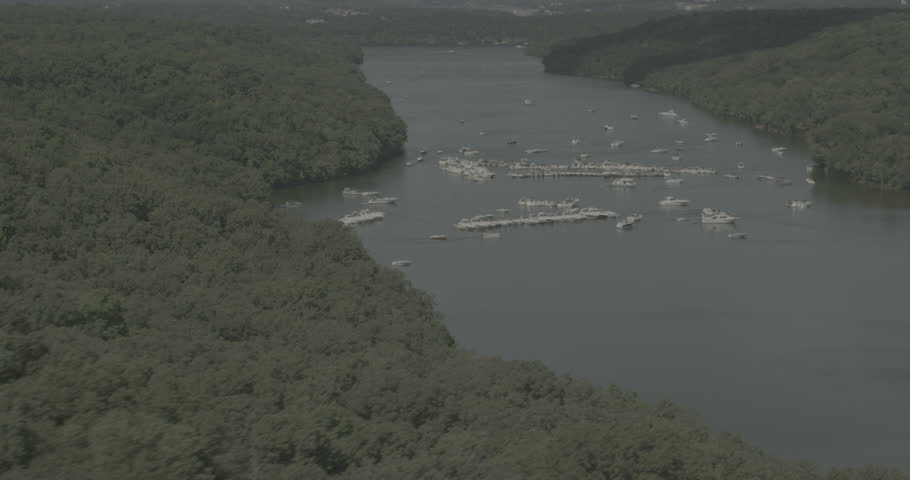 Aerial footage over Lake of the Ozarks; Day
