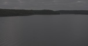 Aerial footage over Lake of the Ozarks; Dawn