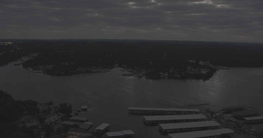 Aerial footage over Lake of the Ozarks; Night