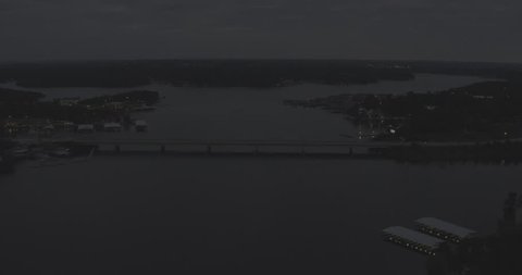 Aerial footage over Lake of the Ozarks; Night Stock Video